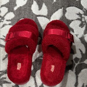 UGG Red Plush Slide Sandals